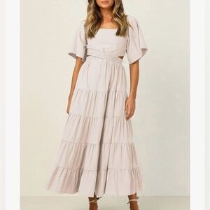 Square Neck Midi Dress in Ivory